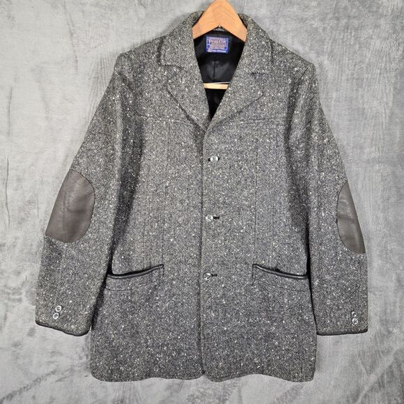 Vintage Pendleton Gray Tweed Wool Tweed Blazer Jacket Men’s 42L Elbow Patch - Picture 1 of 9